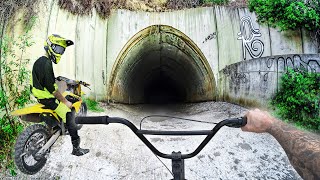 BMX VS DIRT BIKE RIDING DOWN A CAVE