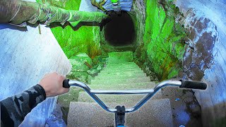 BMX RIDING DOWN A DARK BUNKER