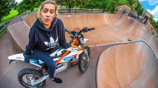 DIRT BIKE VS GIRLFRIEND IN SKATEPARK...