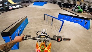 DIRT BIKE RIDING IN THE X GAMES SKATEPARK