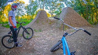 BMX VS MTB ON DIRT JUMP - BIG TRICKS!