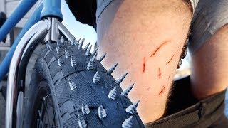 BMX STUDDED TIRE ACCIDENT IN SKATEPARK!