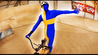 RADICAL BMX RIDING IN BLUE SUIT!