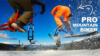 Pro mountain biker ATTEMPTS SKI BIKING for the...