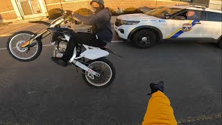 DIRTBIKES WHEELIE PAST MAD COPS!! *BRAKE CHECKED*