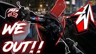 WHEELIES THROUGH DOWNTOWN TRAFFIC ON...