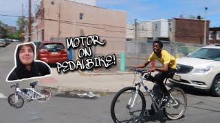 HE PUT A MOTOR ON HIS PEDAL BIKE!!
