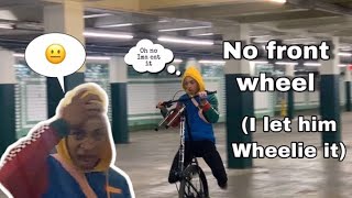 LET HIM WHEEL!E MY C100 WITH NO FRONT WH3EL!!...