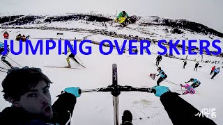 JUMPING OVER SKIERS!