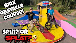 Spinning BMX Obstacle Course!! Spin or SPLAT?!