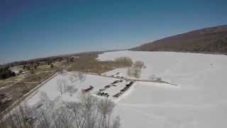Drone - Ice Fishermen at Winter Launch - Bald...
