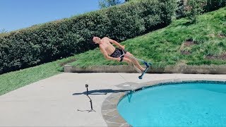 scooter flip into pool (fail)