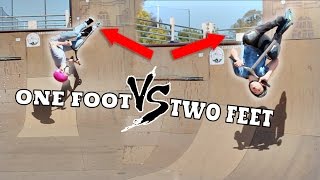 ONE FOOT vs. TWO FEET SCOOTER TRICKS