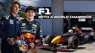 Fabio Wibmer drives a F1 car with Max Verstappen