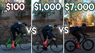 $100 vs $1,000 vs $7,000 road bike TEST (WHATS...