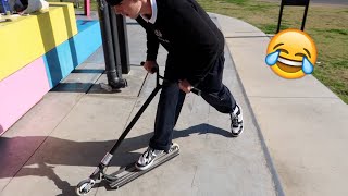 Riding a snapped scooter deck!