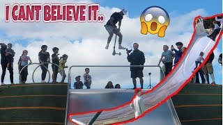 INSANE 20 FOOT QUARTER PIPE IN A PLAYGROUND !