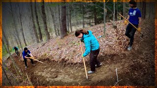 Bench Cutting a Trail to Reroute around Mud Puddle