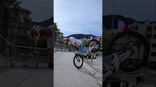 Riding a bike down stairs
