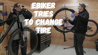 Ebiker Tries To Change Tire