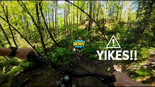 Narrow Miss with Gravel Bikers Hiking Up DH Trail