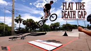 FLAT TIRE DEATH GAP BMX Long Jump!