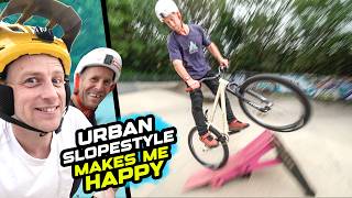 RIDING SLOPESTYLE MOUNTAIN BIKES ON URBAN...