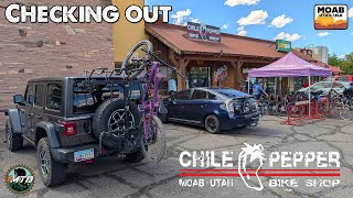 Checking out Chile Pepper Bike Shop in Moab Utah