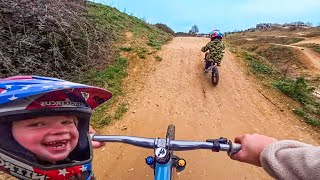 MY 3 YEAR OLD HIT HIS FIRST DOWNHILL JUMP TRAIL!!