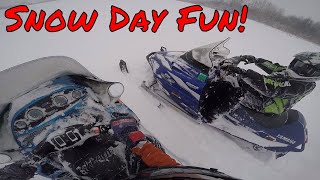 Wisconsin Backyard Snowmobiling + Pull Behind...