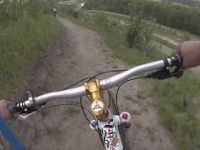 Archie up front going downhill in Devon...