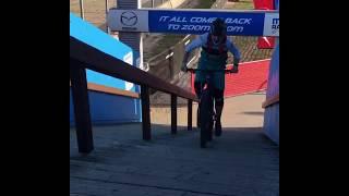 Riding up the stairs on the Wolf RIdge