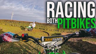 RACING BOTH PIT BIKES ON MY GARDEN TRACK!!