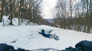 Snow day - 5 year old mountain biking on snowy...