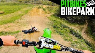 RIDING A FULL MTB BIKE PARK ON PIT BIKES!!
