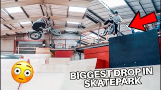 Biggest DROP in the SKATEPARK on BMX!