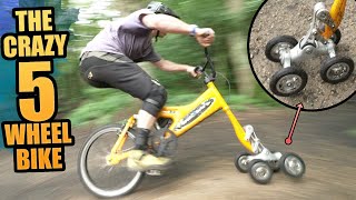 RIDING THE CRAZY 5 WHEEL BIKE ON MTB TRAILS!