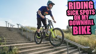 RIDING SICK SPOTS ON MY DOWNHILL BIKE - URBAN...