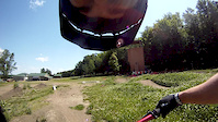 Riding the Pump Track at Mont-Rigaud.