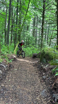 Test riding an unfinished rock garden